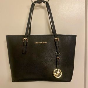 Michael Kors Black Leather Jet Set Tote